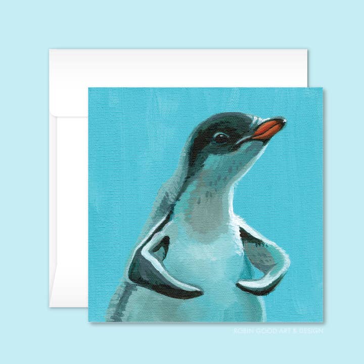 Penguin Warrior Card for wholesale by Robin Good Art & Design