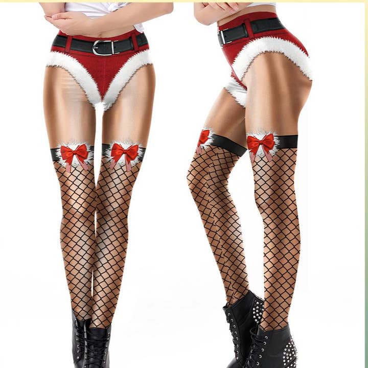 Legging de Noël imprimé en 3D en dentelle pour femme pour la vente par Tourtiwi