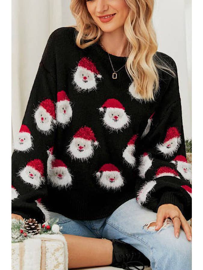 Miss Sparkling – Großhandel Strickpullover – Damen – Weihnachtspullover mit flauschigem Weihnachtsmann-Motiv4