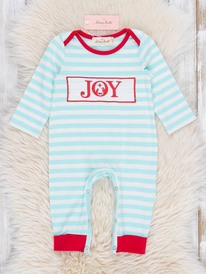 Marie Nicole Clothing - Wholesale Jumpsuit - Baby - Joyful Ice Blue Stripes Smocked Romper