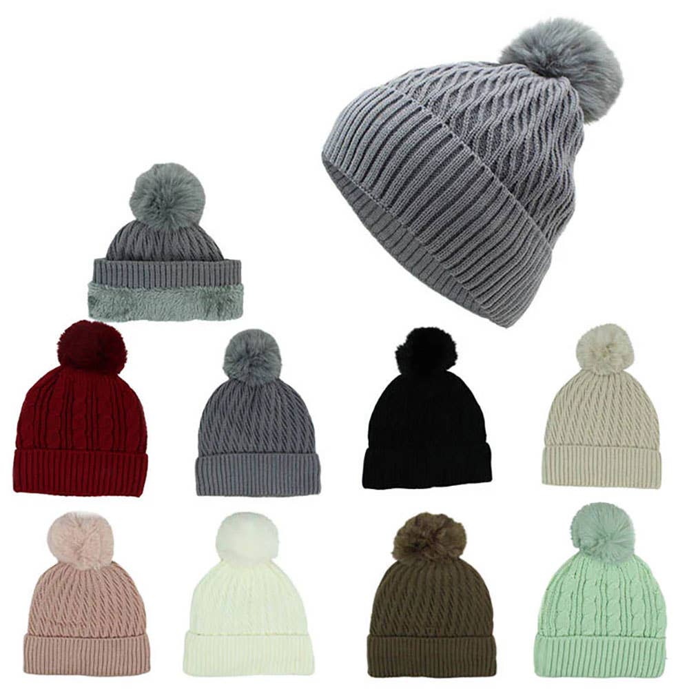 Sensibling Corp. - Wholesale Beanie - Women's - 12PCS - Pom Pom Ribbed Knit Winter Beanie Hats1