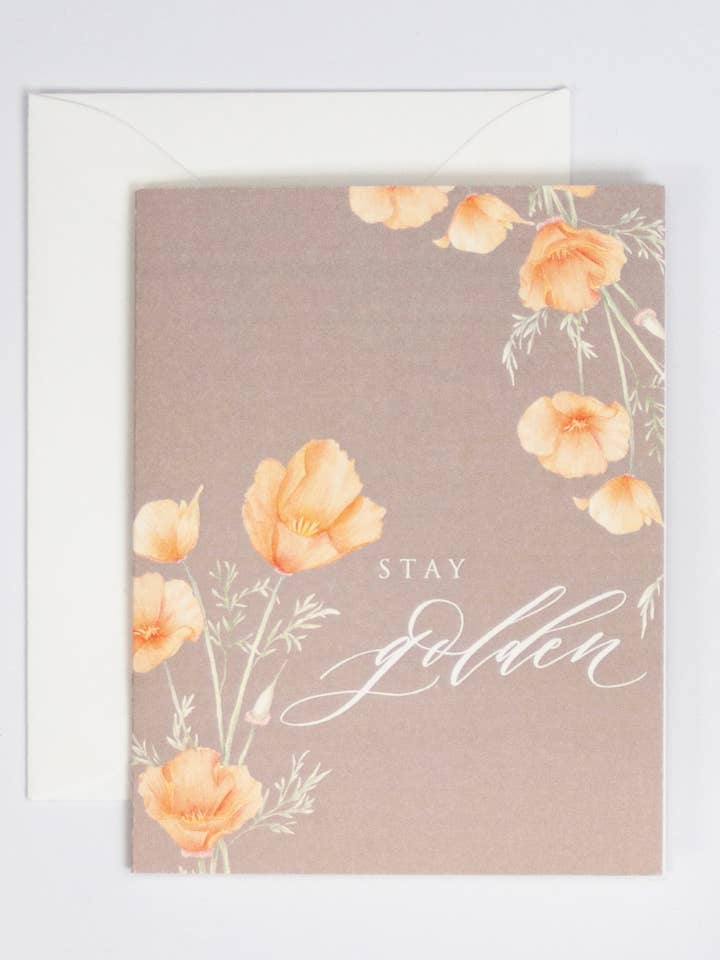 Stay Golden Carte de vœux imprimée numérique avec la Californie pour la vente par Seniman Calligraphy