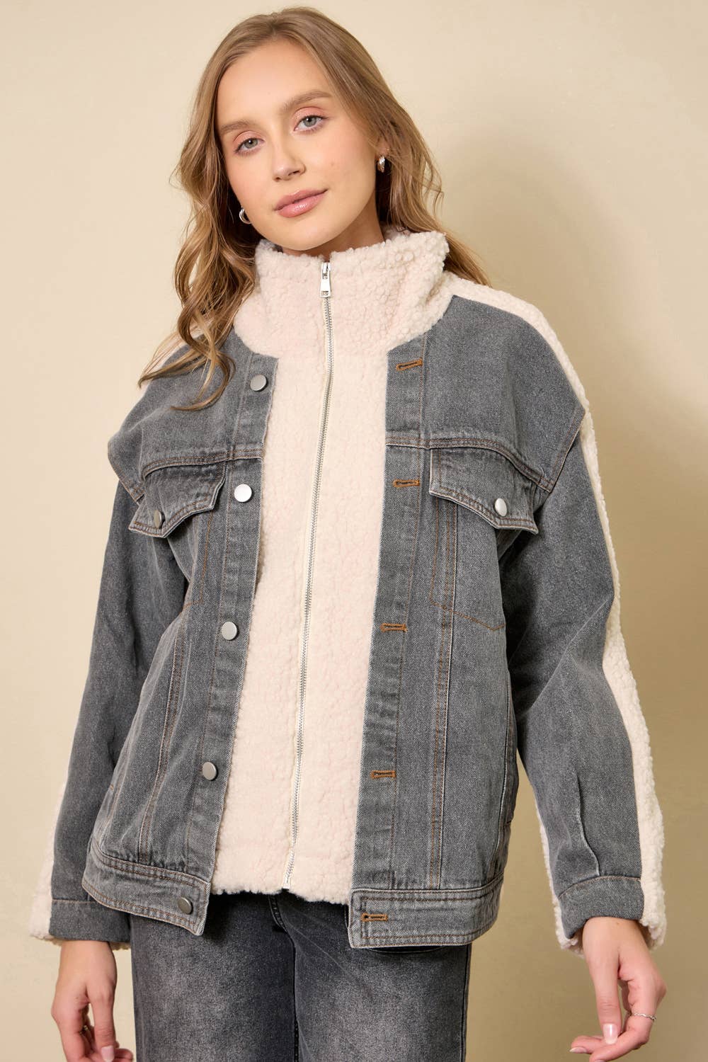 Mystree - Wholesale Spijkerjack/spijkerjas - Dames - 60716 Denim Gemengde Sherpa Jas2