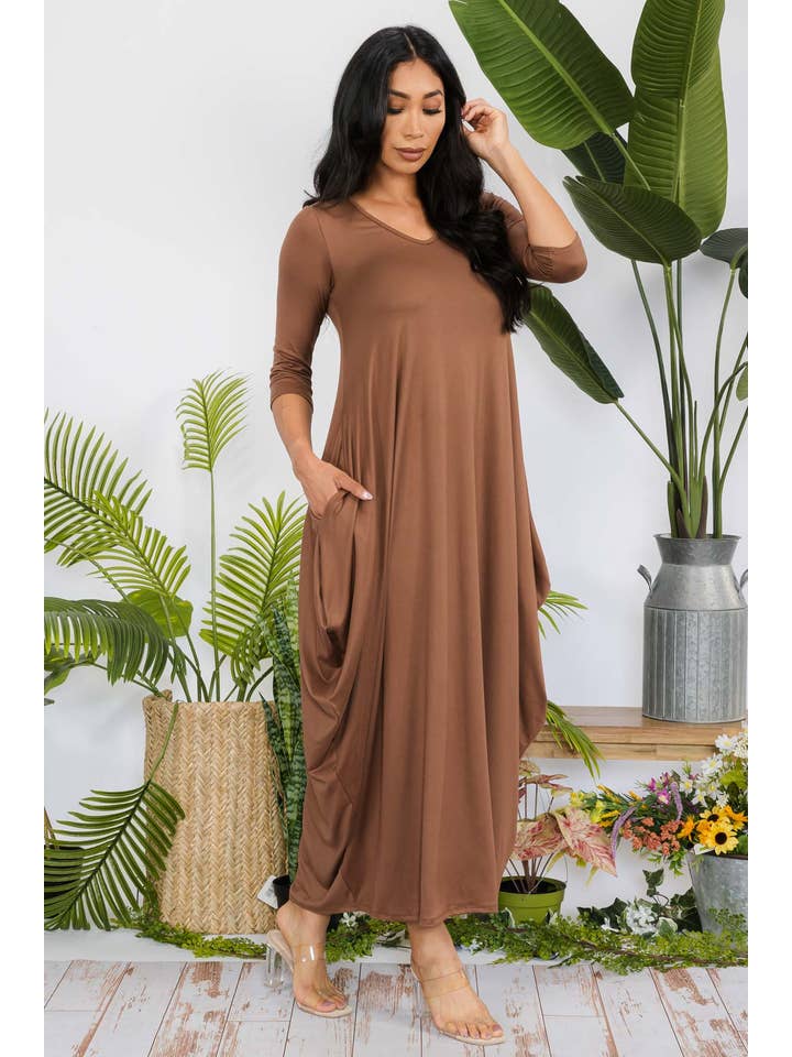 H&H Fashion Inc. - Wholesale Dress - Women's - HH645R-SOLID - 3/4 Sleeve Maxi Dress14