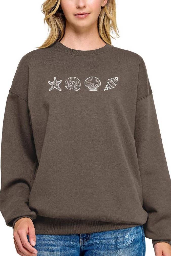 Vanilla Monkey – wholesale Sweatshirt - Dam – Fleece avslappnad passform sweatshirt med snäckbroderi2