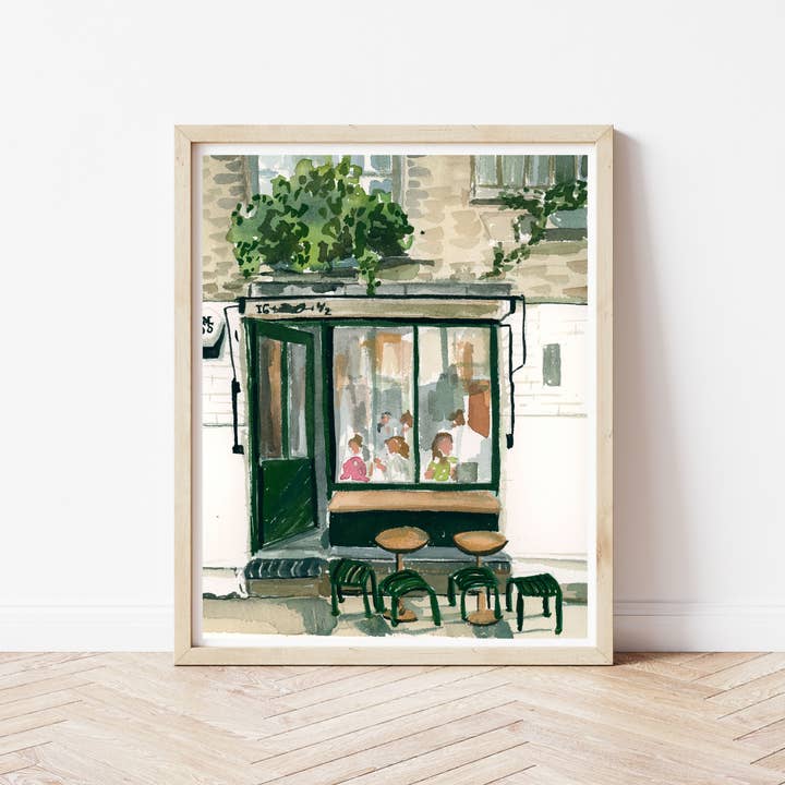 Plakat „Londoner Coffeeshop“, Abbildung London England für den Großhandel von Medjool Studio Art Print Shop