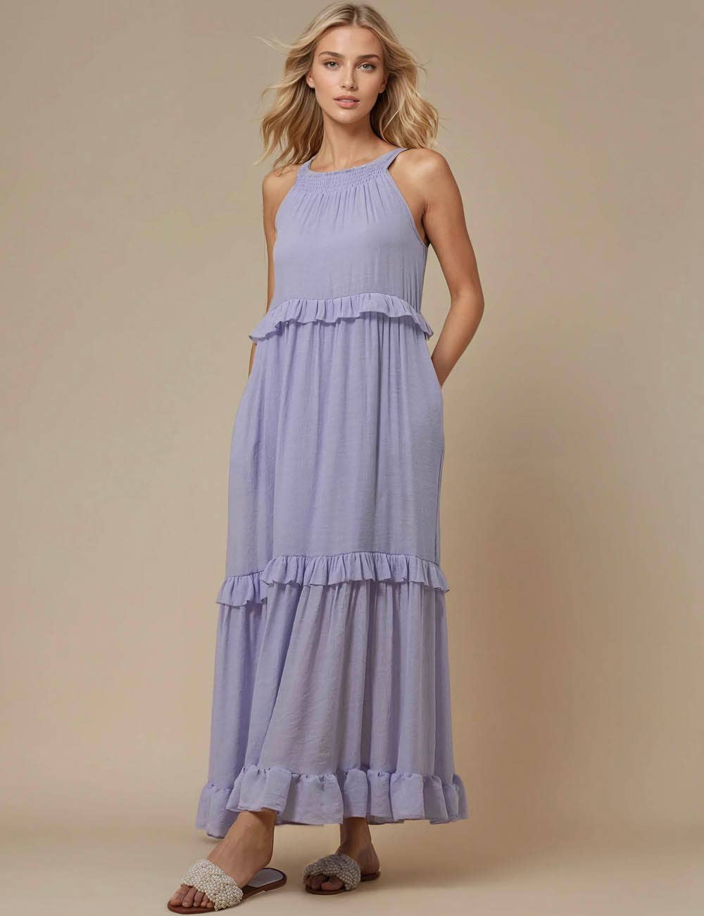 Sweetkama - Vendita all'ingrosso Vestito - Donna - Maxi abito quotidiano da donna con scollo tondo in boemia SKD2311912