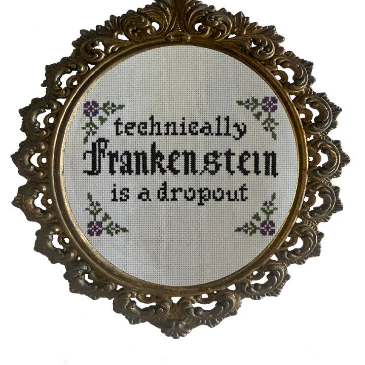 The Gloomy Gremlin - Wholesale Embroidery/Cross Stitch Supplies - Frankenstein is a Dropout - Cross Stitch Kit 3