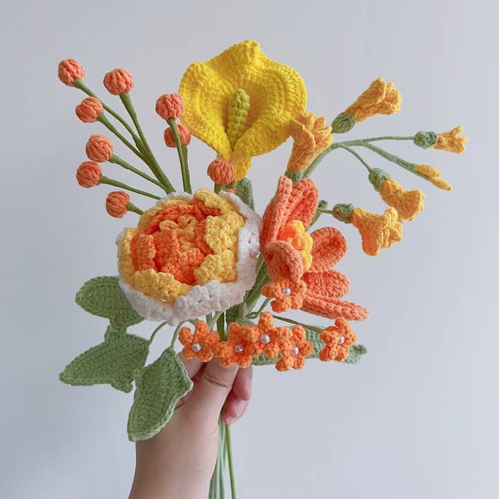 Lilyrosy Crochet ramos de bouquet de peónias laranja por atacado de Lilyrosy(Duty free)