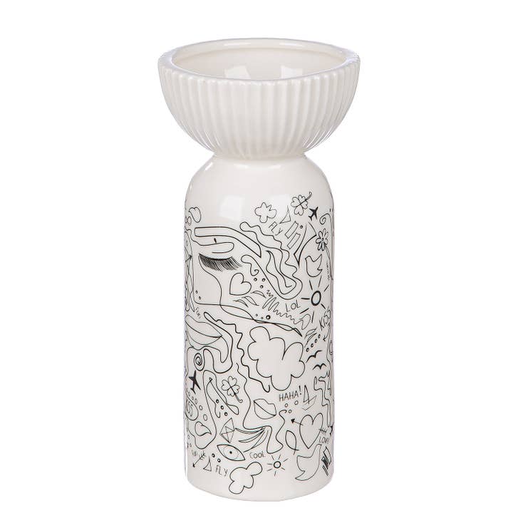 Modern art ribbed opening vase H.20 cm for wholesale by Gilde Handwerk Macrander GmbH & Co. KG