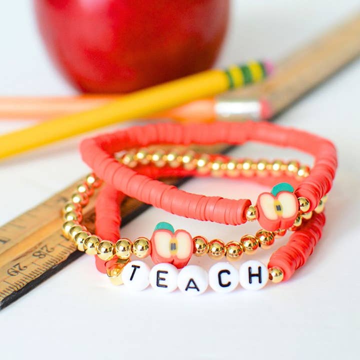 Two and Crew - Wholesale Jewelry Set - Red Apple charm Teacher appreciation gift Bracelet Stack