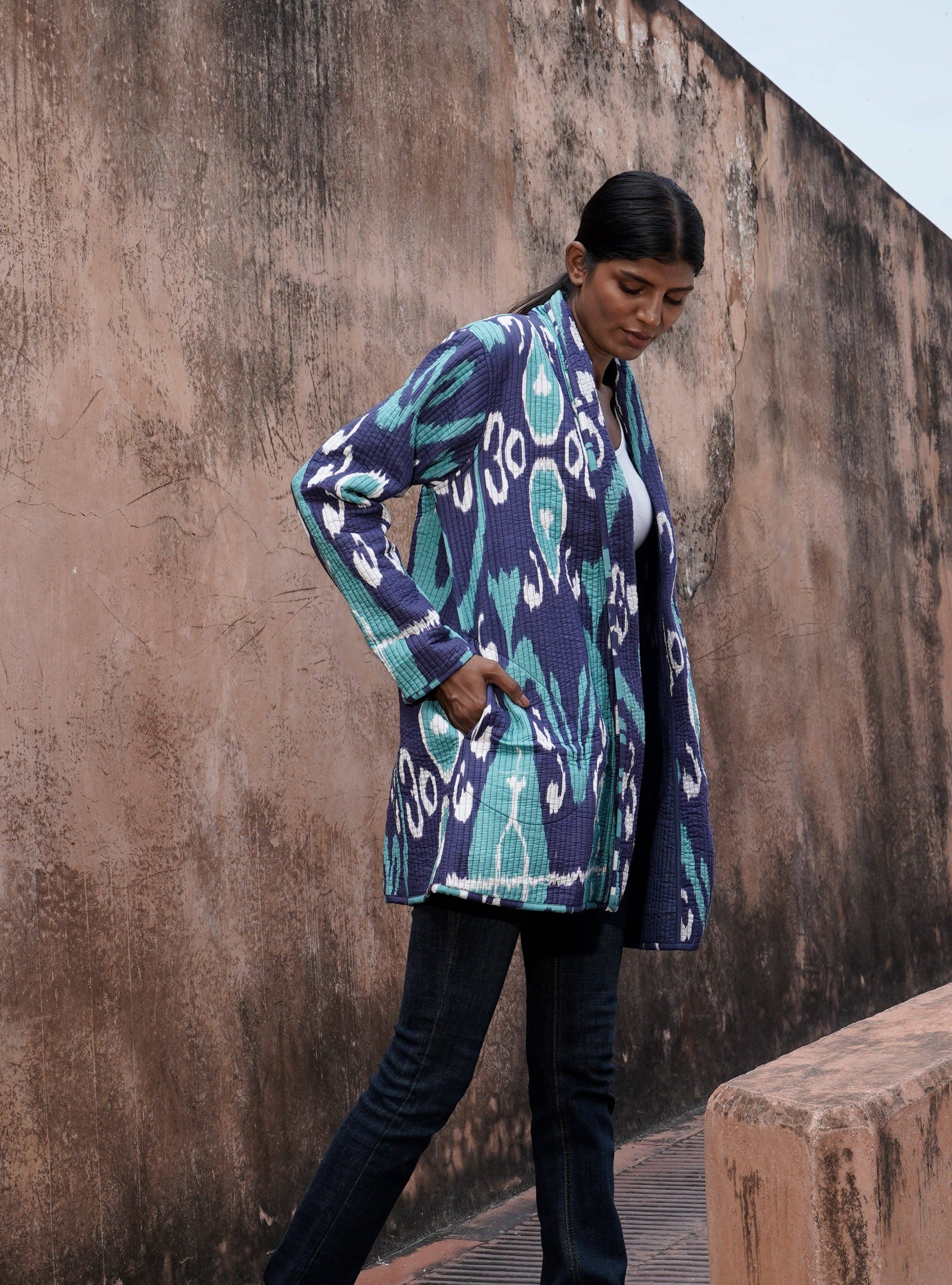 MALINI FASHION DESIGN PRIVATE LIMITED - Wholesale Jacket - Women's - Giacca kimono di cotone da donna trapuntata colore blu e verde2