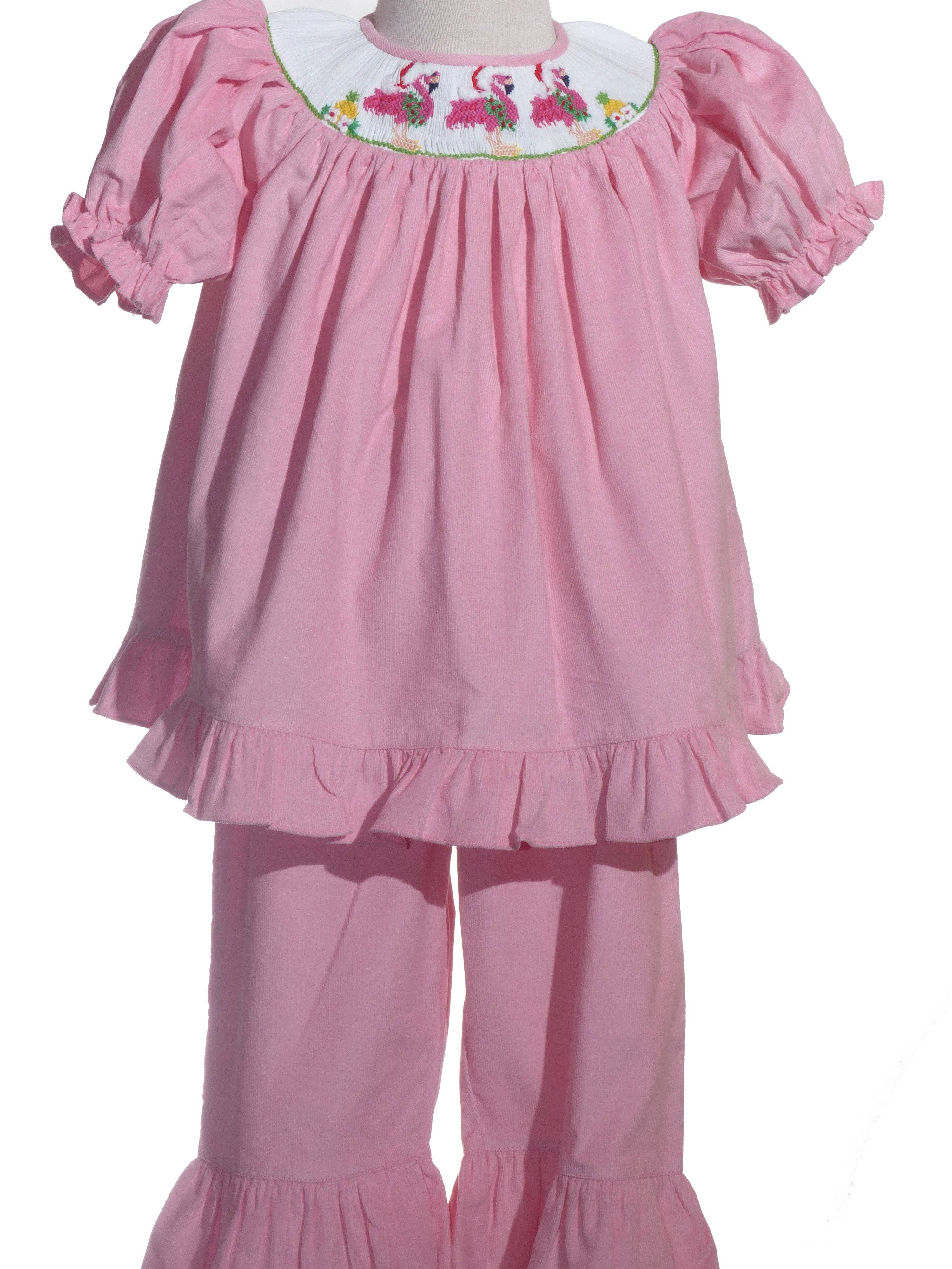 Hello Bebes! - Wholesale Top & Pant Set - Kids - Pink Corduroy Flamingo Smocked Pant Set1