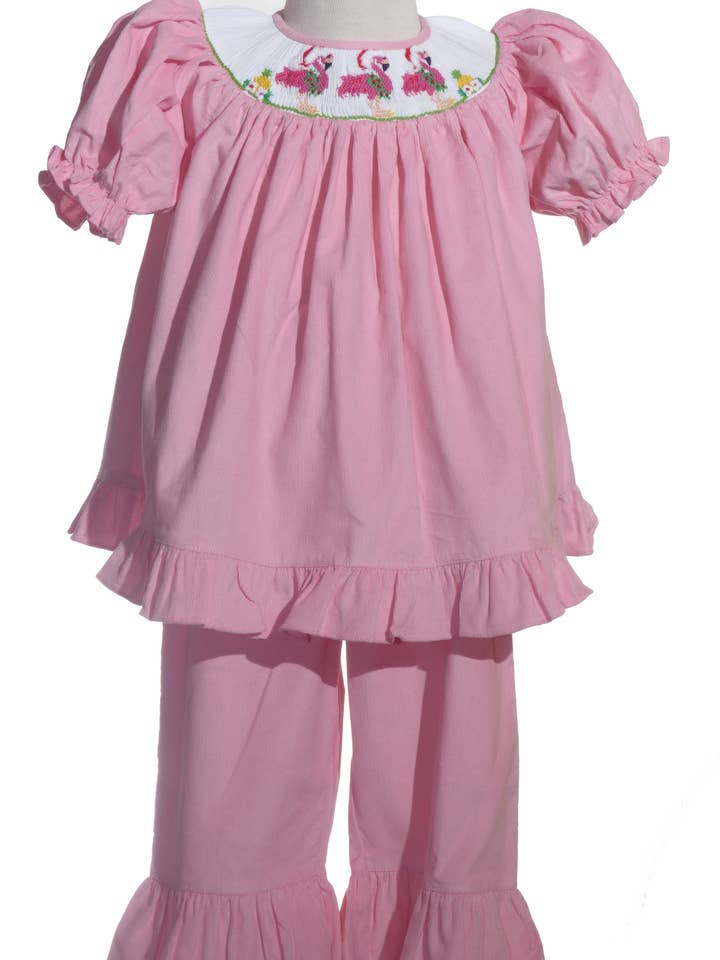 Conjunto de Pantalón Acolchado Flamenco de Pana Rosa para venta al por mayor de Hello Bebes!