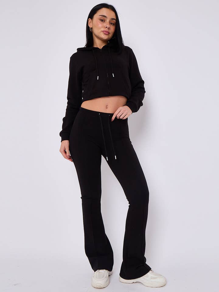 AX Labels - Wholesale Lounge Set - Women's - Interlock Cropped Zip Hoodie and Flared Trouser Set1