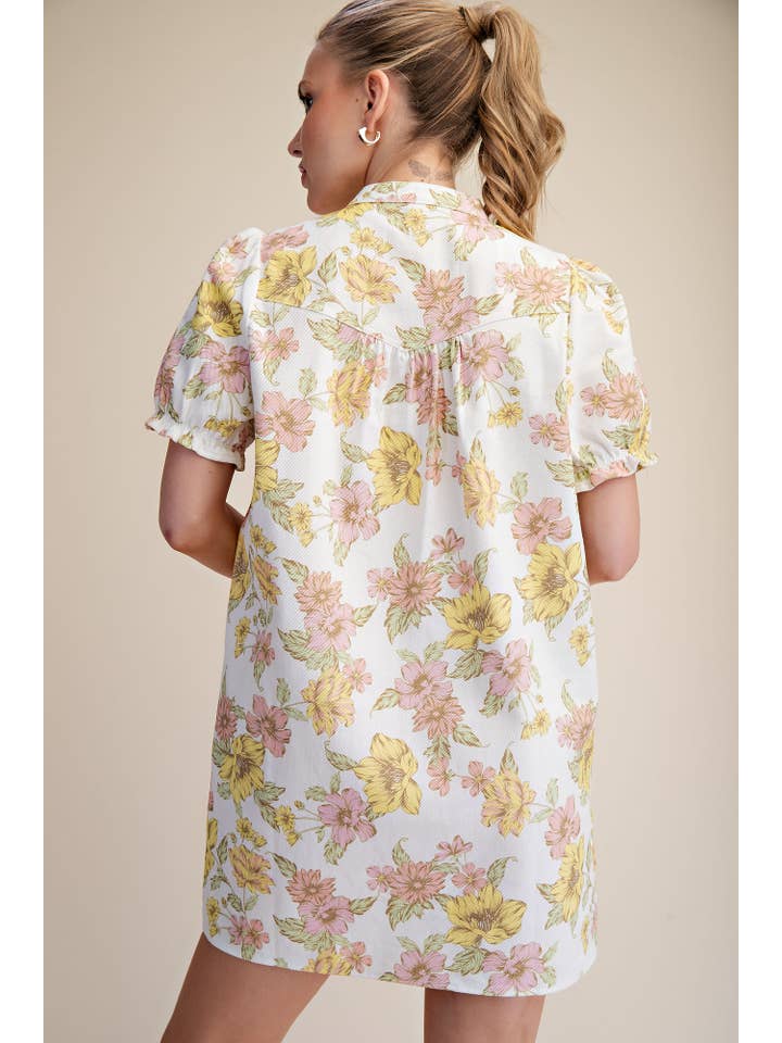 Glam - Wholesale Dress - Women's - Puff-Sleeve Floral Mini Dress3