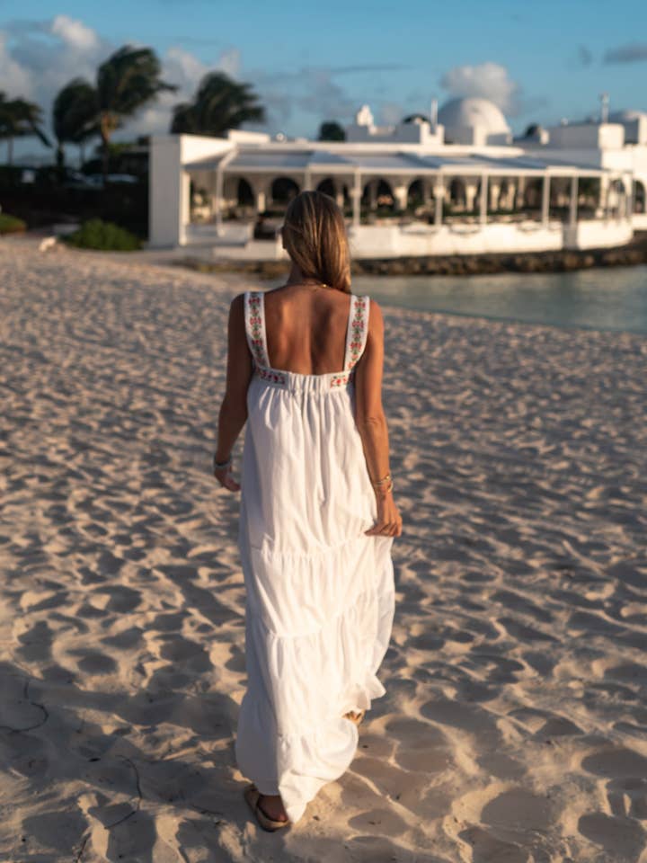 Womens Bougainvillea Embroidered Maxi Dress for wholesale by Kenny Flowers