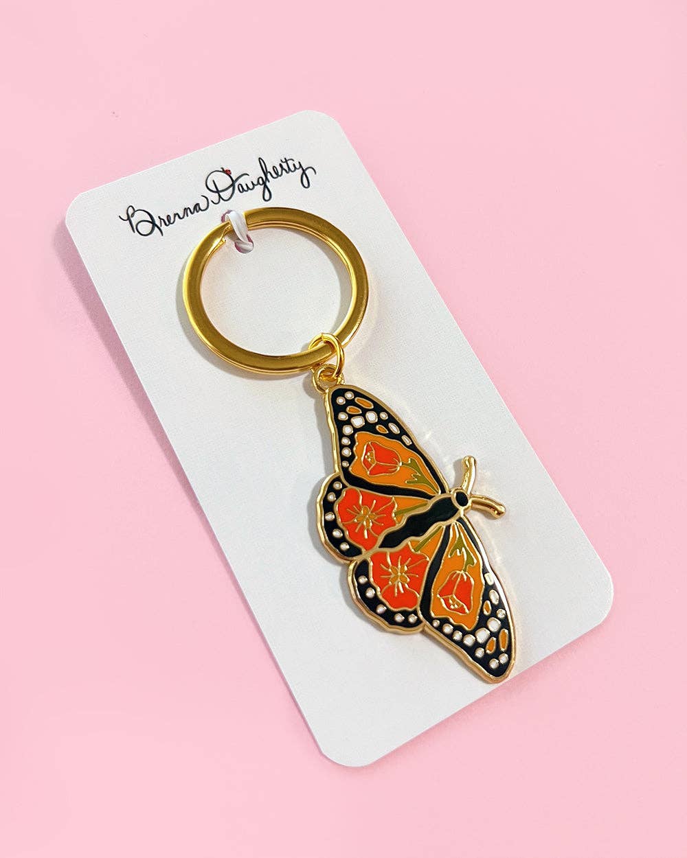 Brenna Daugherty Illustration - Wholesale Keychain - Women's - Monarch Butterfly California Poppy Keychain1