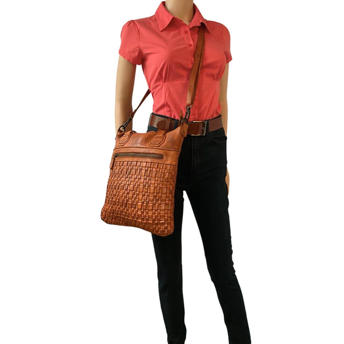 Arrigo - Wholesale Shoulder Bag - Women's - Braided Leather Leather Bag with a Short and a Long Handle3