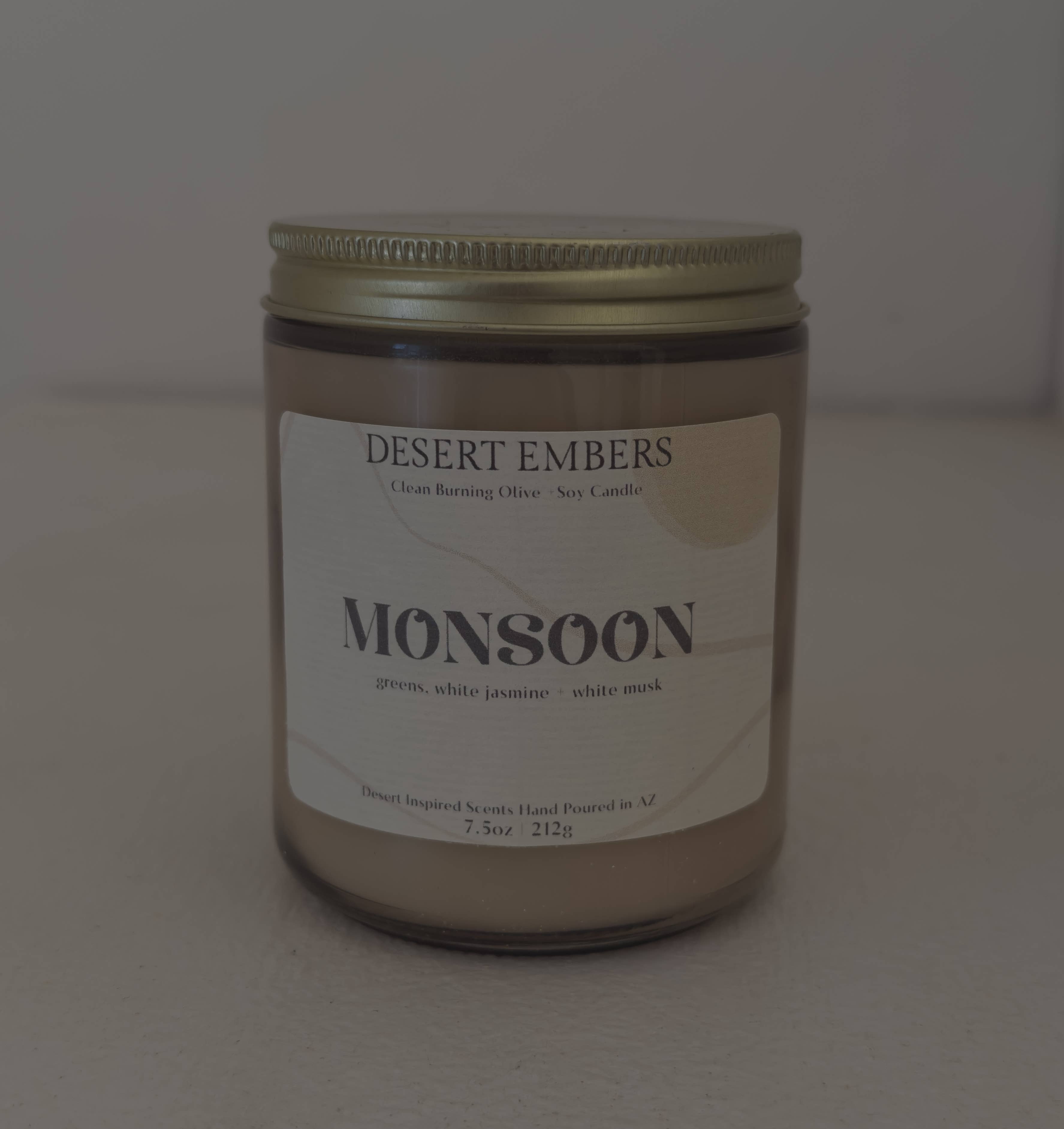 Desert Embers, LLC - Wholesale Jar/Filled Candle - Monsoon Rain Scented Olive + Soy Desert Inspired Candle4