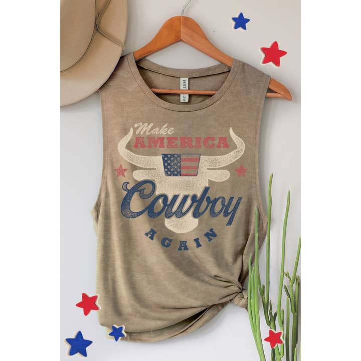 MAKE AMERICA COWBOY AGAIN MINERAL GRAPHIC TANK TOP for wholesale by HRTandLUV