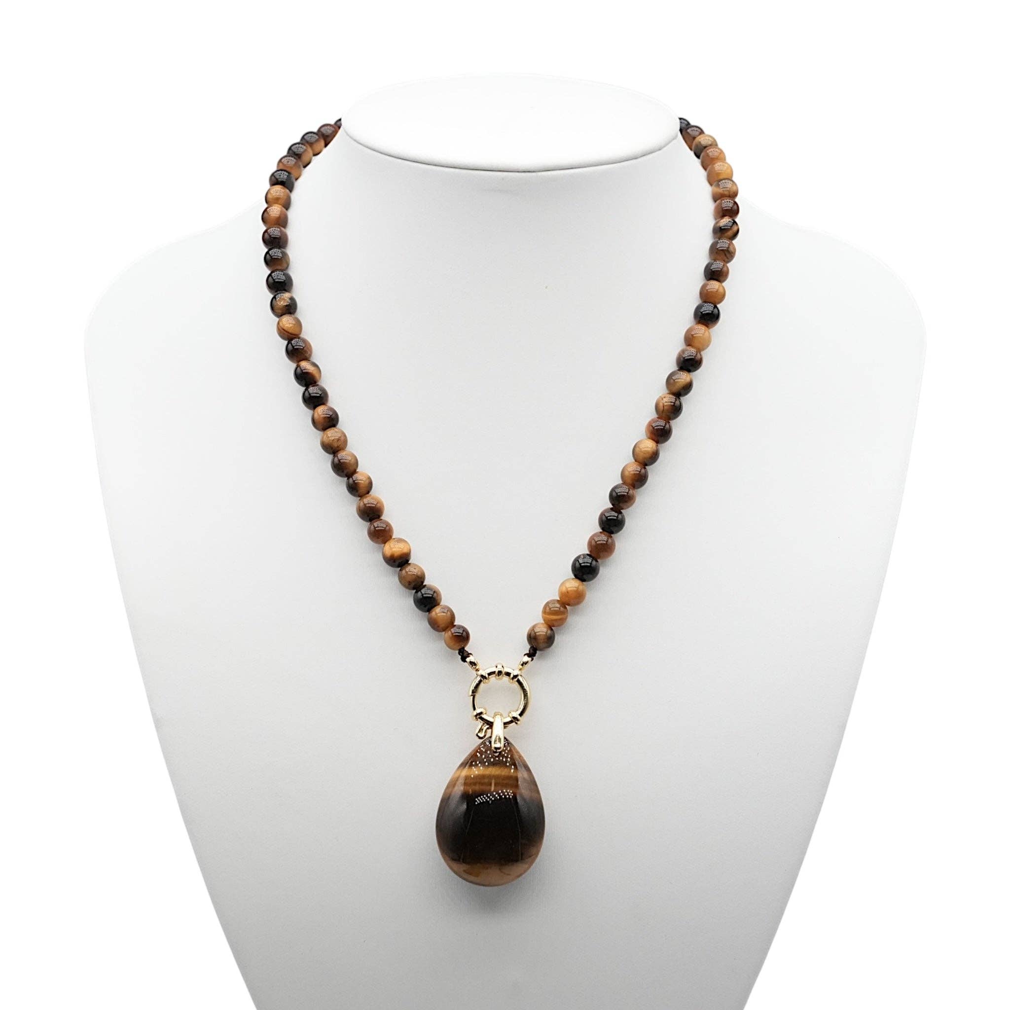 Foliesbijoux - Wholesale Pendant/charm necklace - Tiger's eye bead necklace with gold-plated steel toggle clasp and pendant