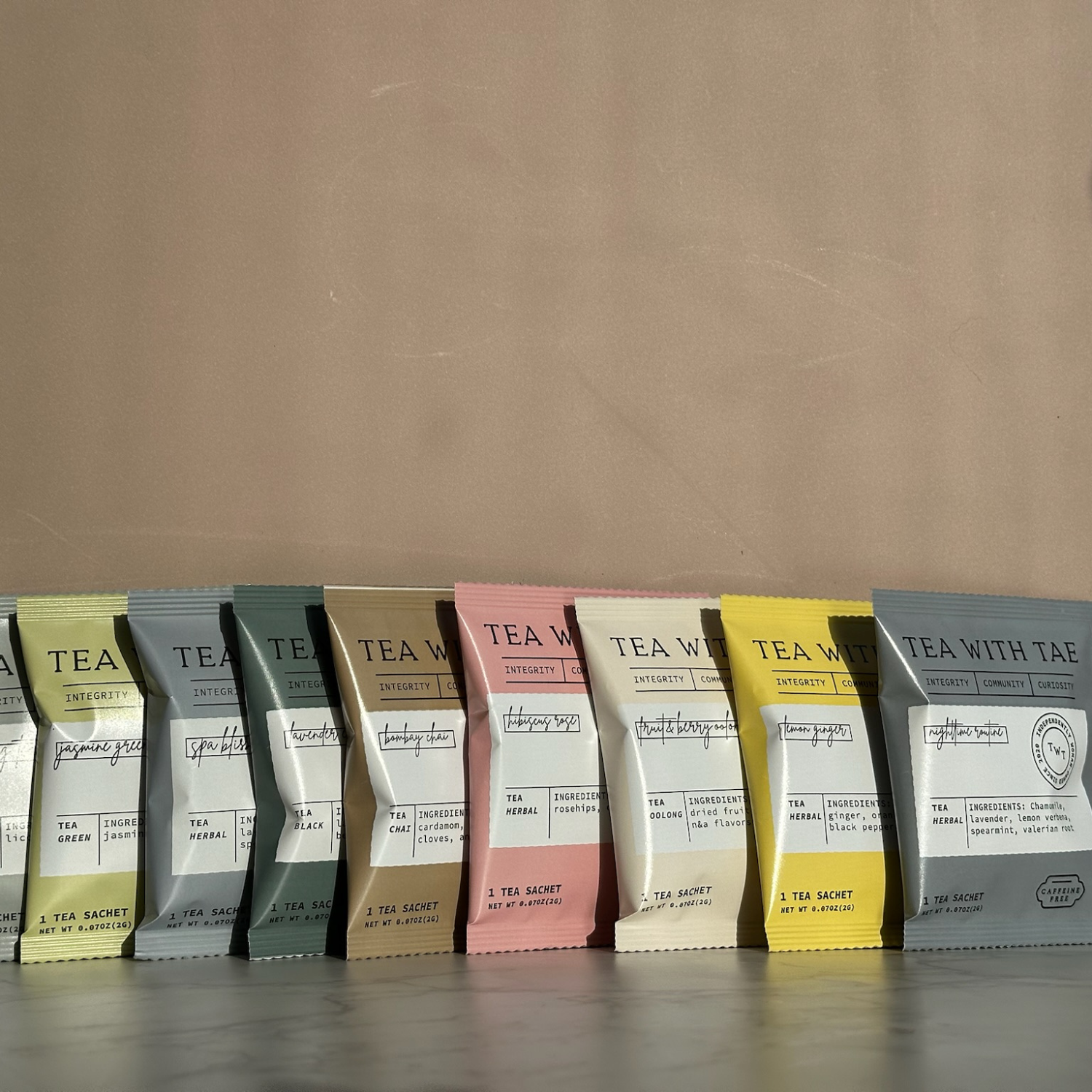 Tea with Tae – wholesale Tepåsar – Tepåseprov (1 av varje av våra individuellt inslagna smaker)1