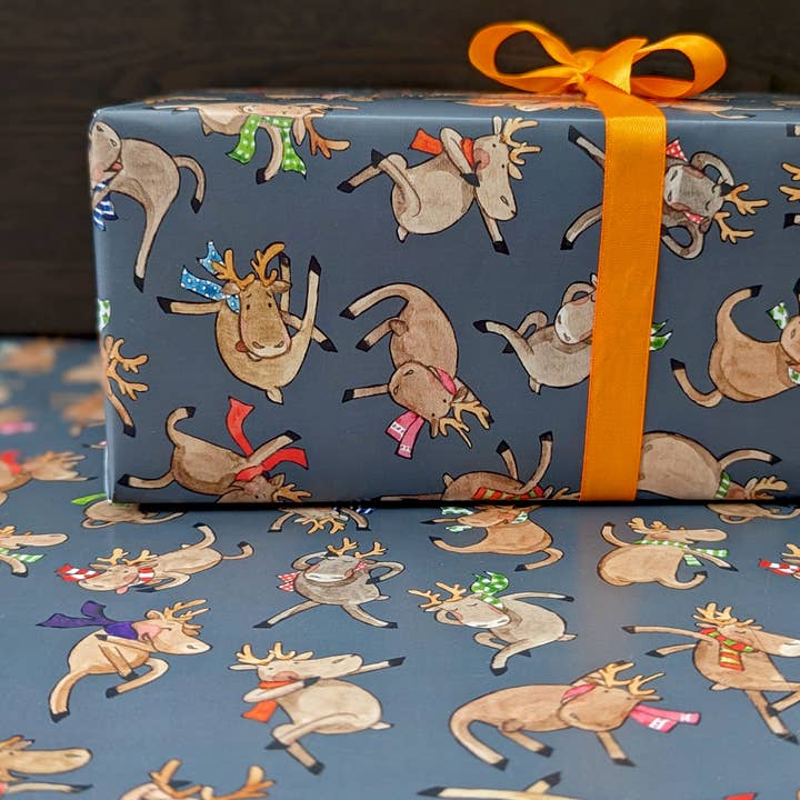 Hes Designs - Wholesale Flat Wrap - Christmas dancing Reindeer gift wrap, Quirky wrapping paper5
