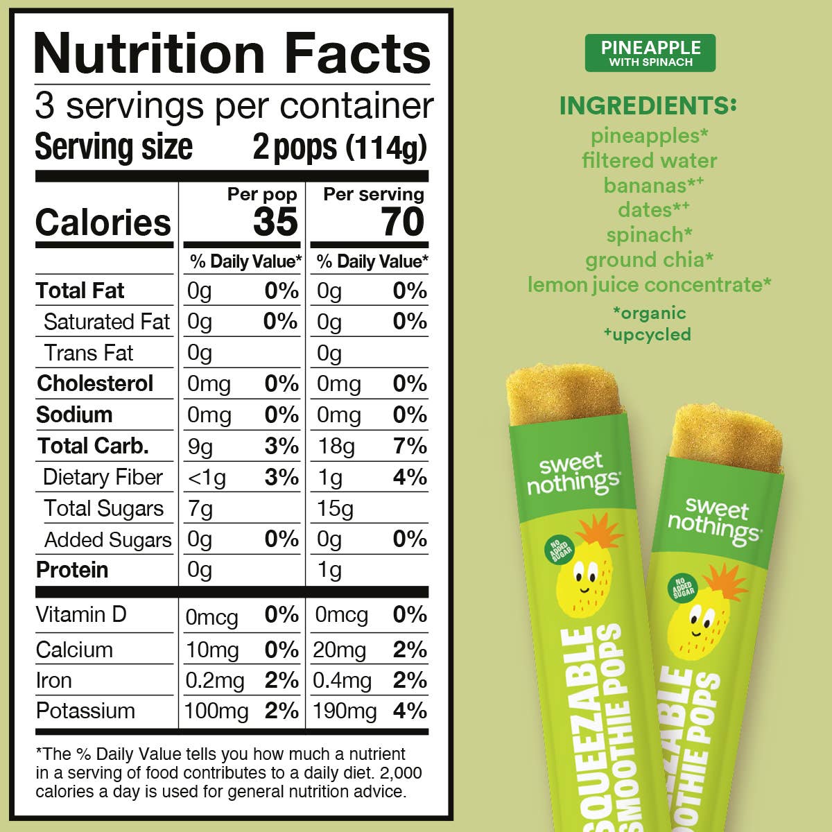 Sweet Nothings - Wholesale Fruit Snacks - Pineapple Spinach Squeezable Smoothie Pops - Freeze At Home3