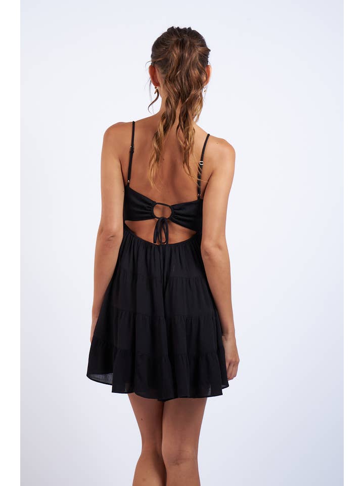 Sky to Moon - Wholesale Dress - Women's - SOLID COLOR CORSET SHAPE TIERED MINI DRESS
