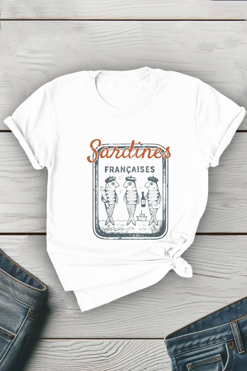 Top Avenue – wholesale T-shirt (graphic) – unisex – French Sardines Unisex Round Neck Tee0