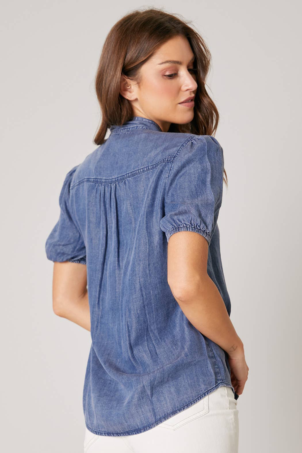 Georgina Chambray Button Front  Bow Top for wholesale on Faire1