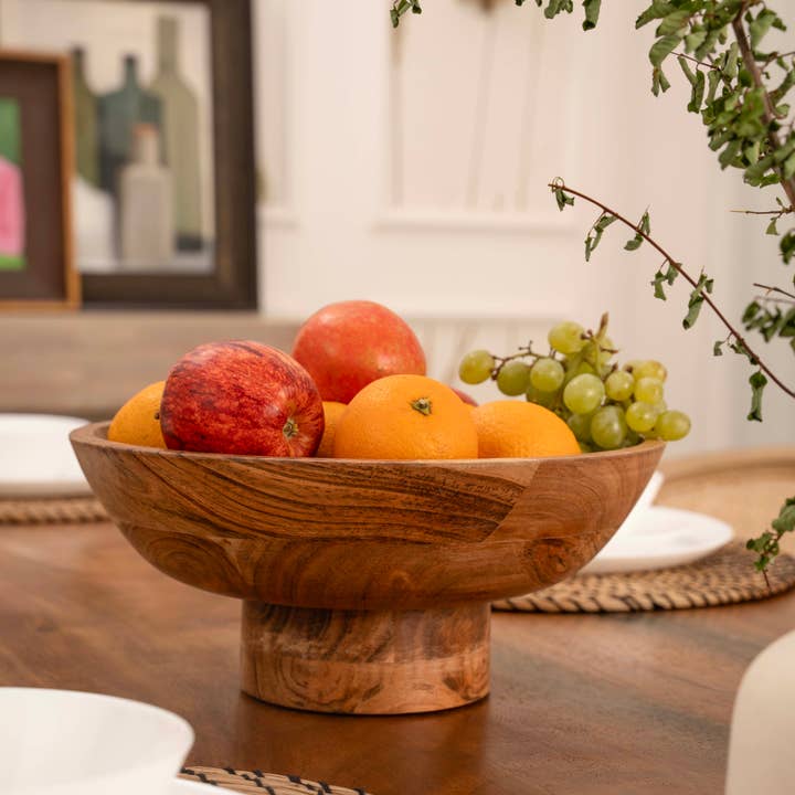 LuxeDesigns Co LLC - Wholesale Decorative Plate/Dish/Bowl - Wooden Footed Bowl by Luxe Designs – Handcrafted Decorative Fruit Bowl with Elegant Footed Base for Dining, Serving, and Home Décor – Perfect for Fruits, Snacks, and Centerpiece Display1