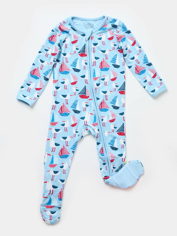 Soft & Stretchy Zipper Footie - Seagulls for wholesale by Clover Baby & Kids