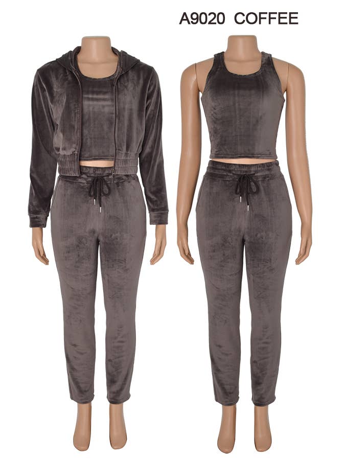 SSImport - Wholesale Lounge set – Women's - A9020 3PCS/SET VELVET HOODIE JACKET TOP PANTS MIXSIZE 12SET 5