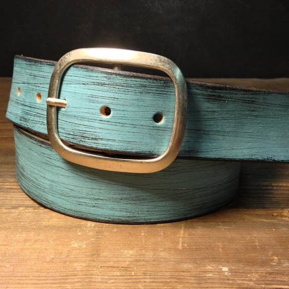 Cinto de couro de grão integral distressado azul claro por atacado de Regan Flegan