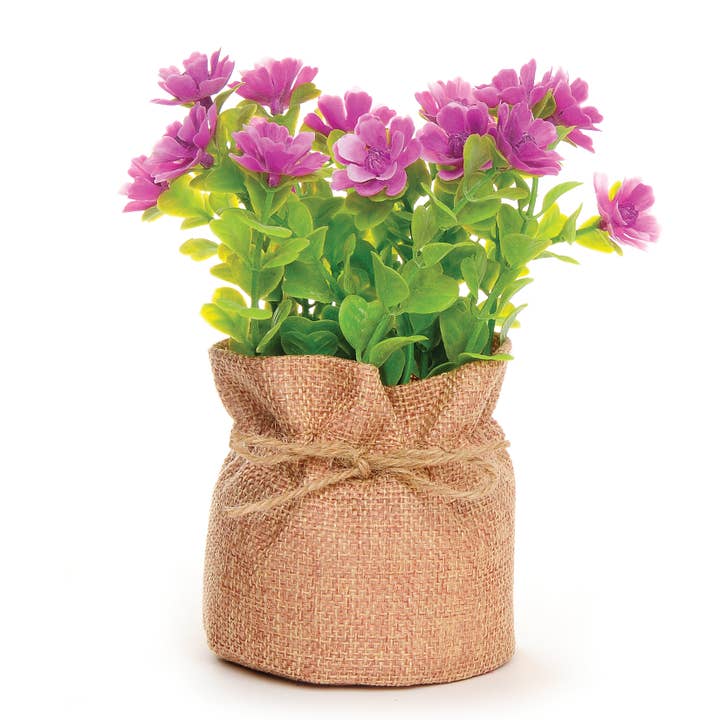 Pink Large Petal Flower In Burlap Bag for wholesale by Blossom Bucket & Crossroads Home