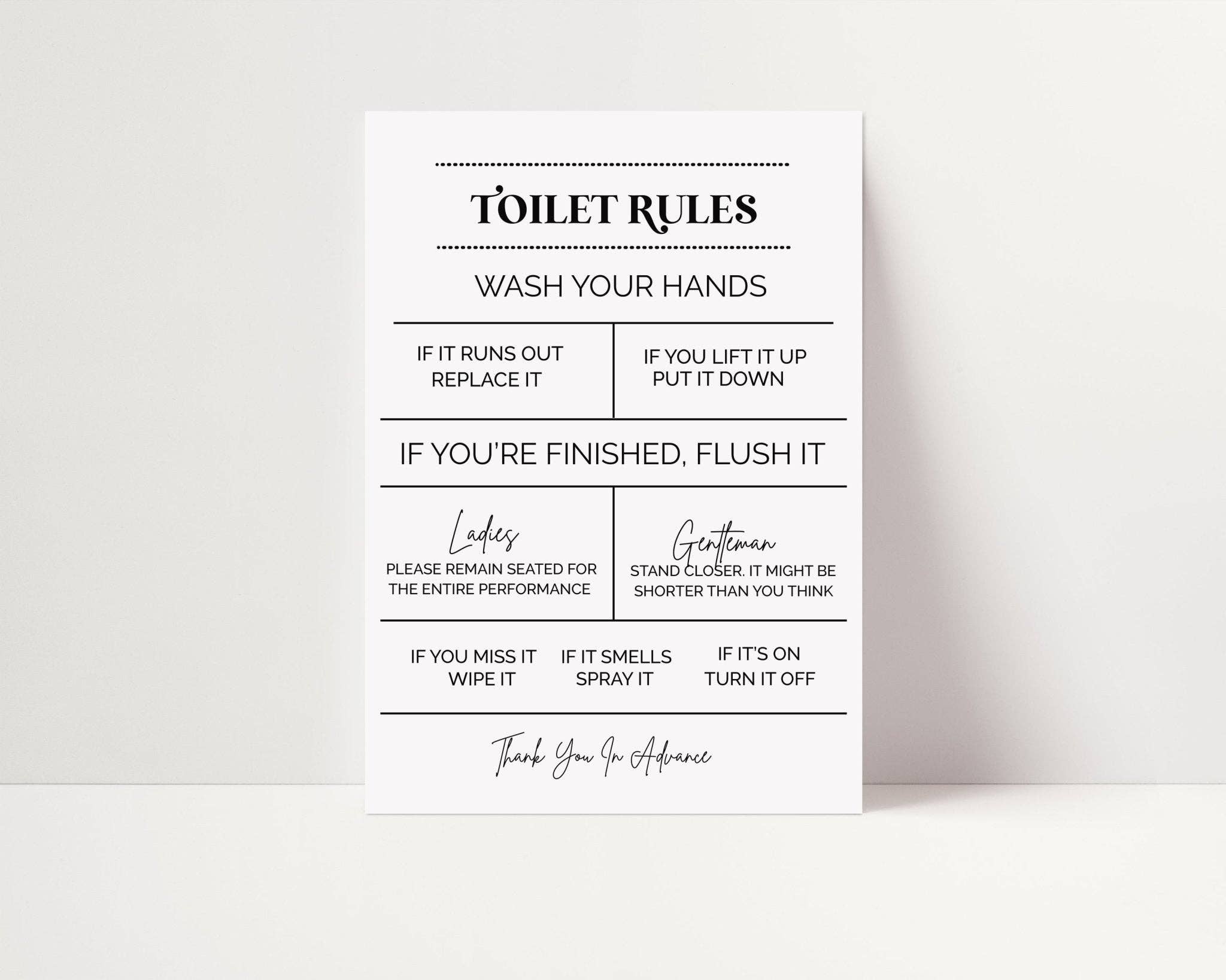 D'LUXE PRINTS - Wholesale Bathroom Sign - Toilet Rules Print2