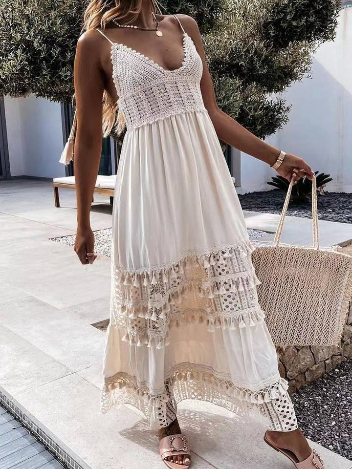 Rosa Clothing - Wholesale Dress - Women's - Bohemian Crochet tassel Lace large swing flare dress