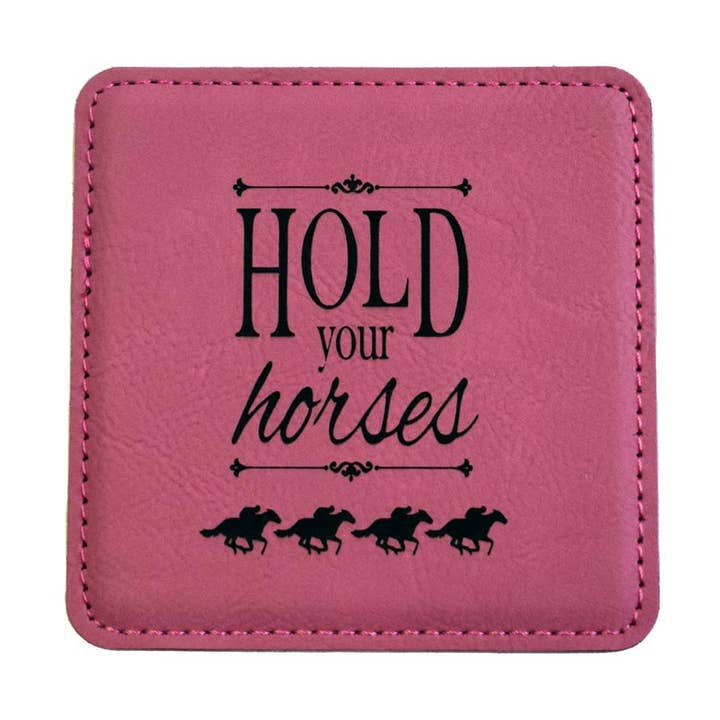 Hold Your Horses Leather Coaster for wholesale by Layne Wilson