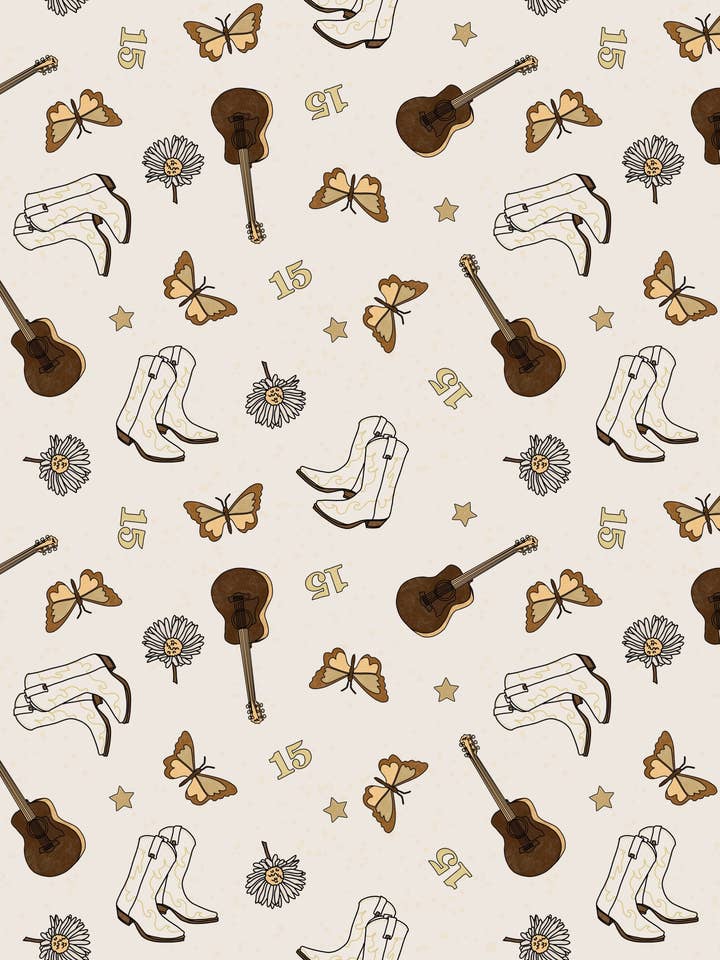 L'ère des contes de fées - Tissu inspiré des époques Swiftie avec des thèmes de bottes de cowboy et de guitare pour la vente par ThatsSewLauraUk