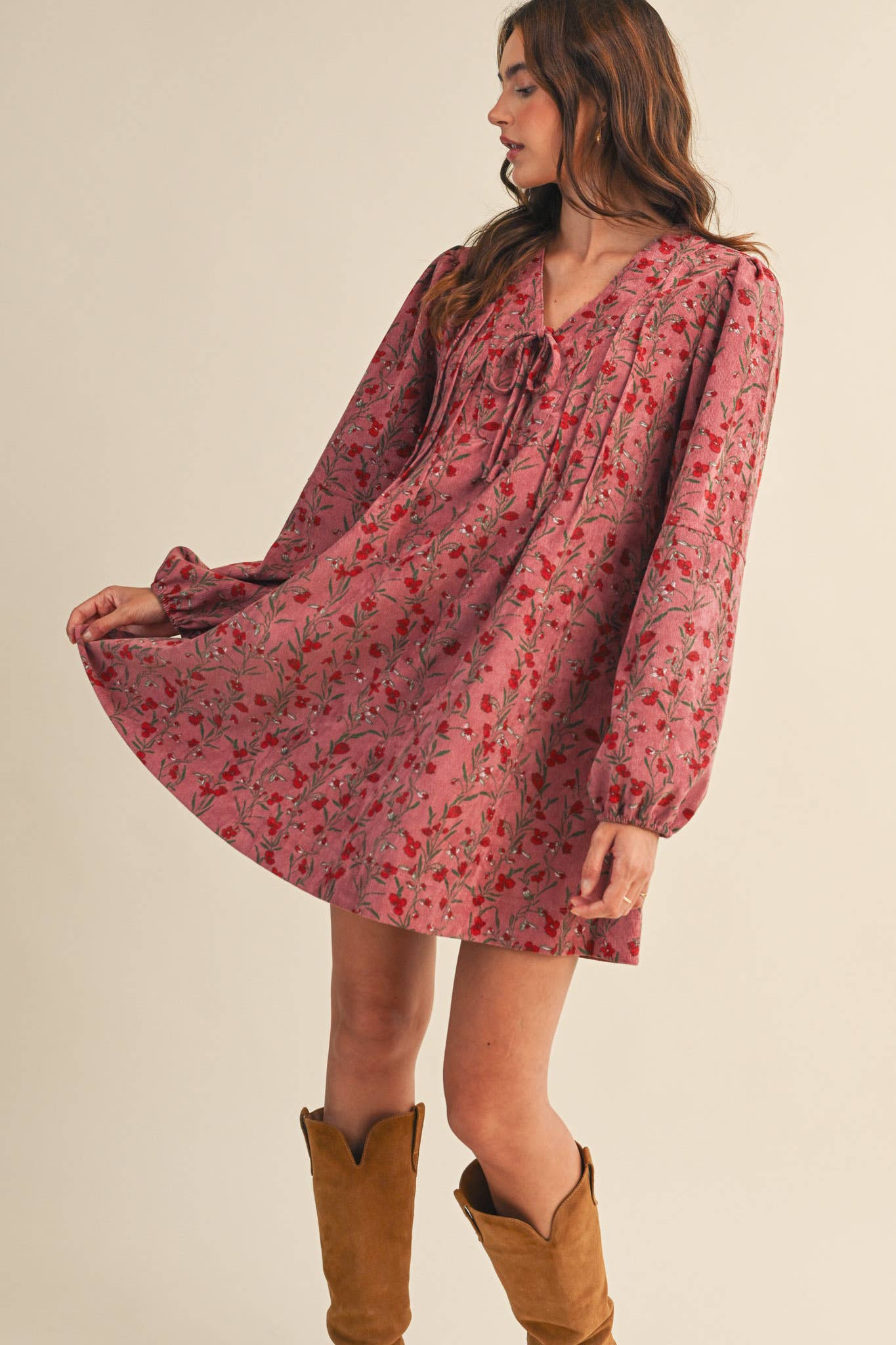 &MERCI - Wholesale Dress - Women's - FLORAL CORDUROY MINI DRESS MDR440913