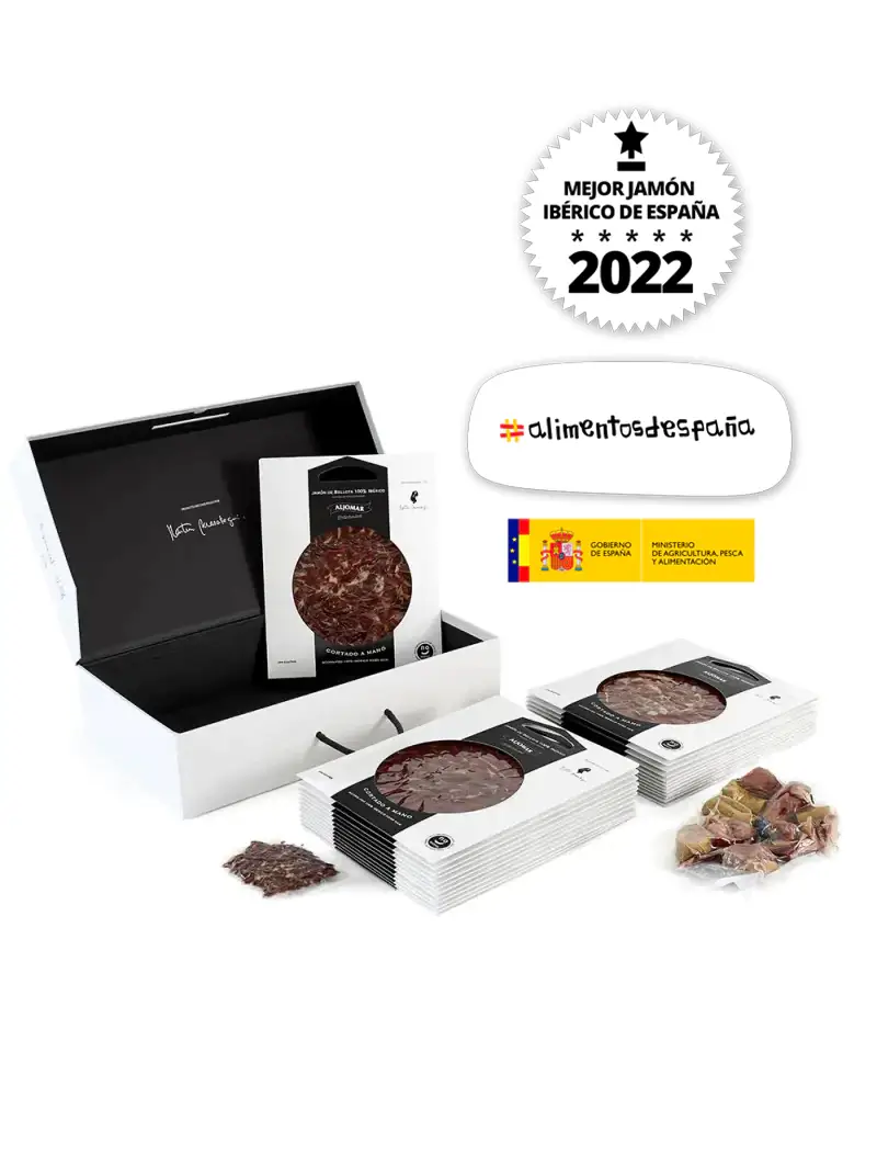 Jamones Aljomar – wholesale Ham – 100% Iberian Bellota Ham Case - Knife Cut Plates1