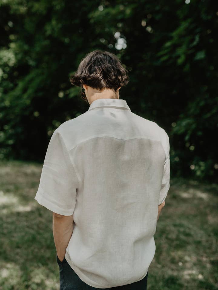 AmourLinen - Wholesale Button Down Shirt - Men's - Oversized linen shirt MAGNUS in White11