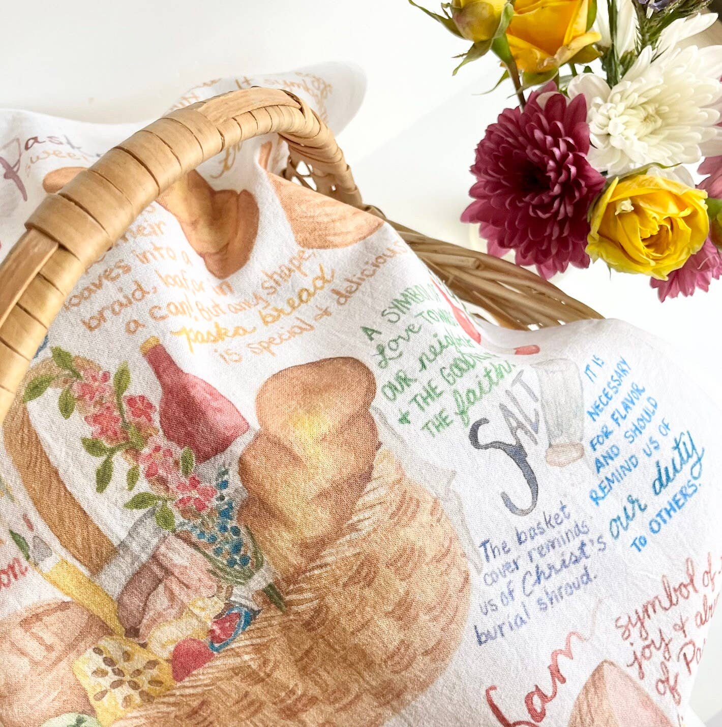 DRAW NEAR DESIGNS, LLC - Wholesale Tea Towel - Traditional Paschal Feast Pascha Basket Cover1
