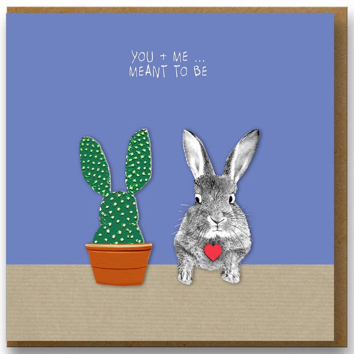 Biglietto Love 059 (anniversari e San Valentino) con coniglietto e cactus per la vendita all'ingrosso da parte di Sally Scaffardi Design