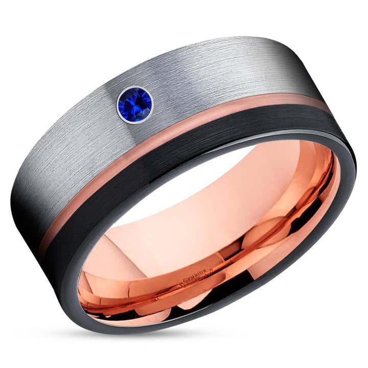 Black Tungsten Ring - Rose Gold Wedding Ring - Man's Wedding Band - Black Wedding Ring for wholesale by Lucky Love Rings