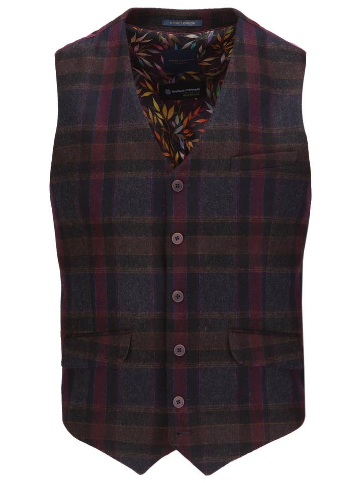 Chaleco de Tweed a Cuadros B. - Base Azul Marino con Tonos Marrones y Rojos Intensos para venta al por mayor de GUIDE LONDON