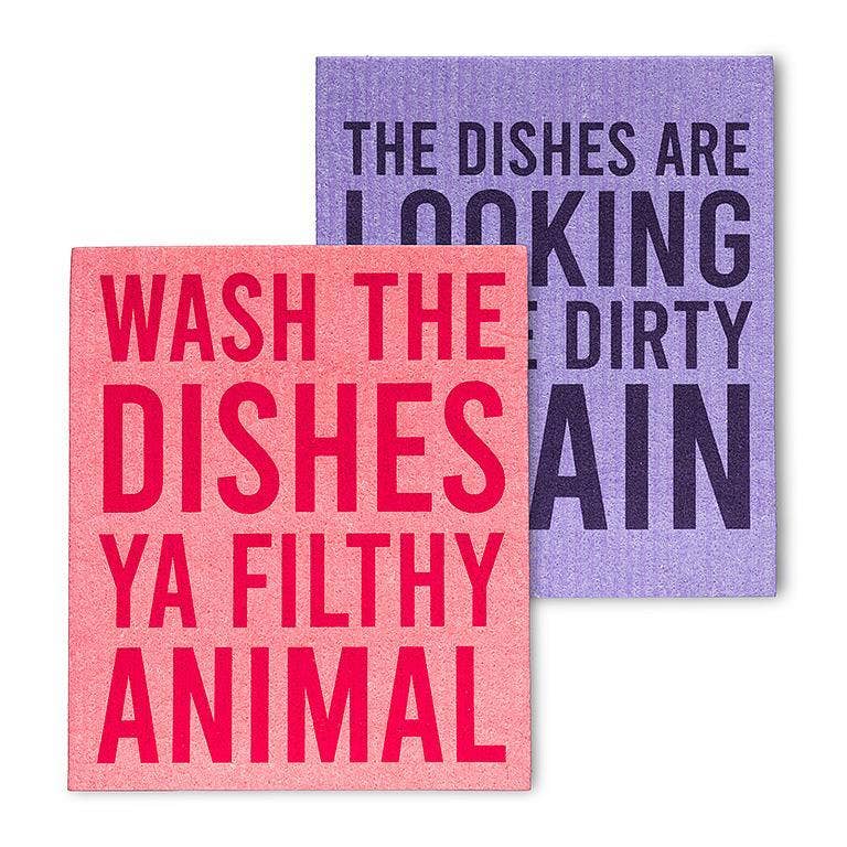 Abbott - Wholesale Dishcloth - Set of 2 Funny Text Dishcloths-6.5x8"L0