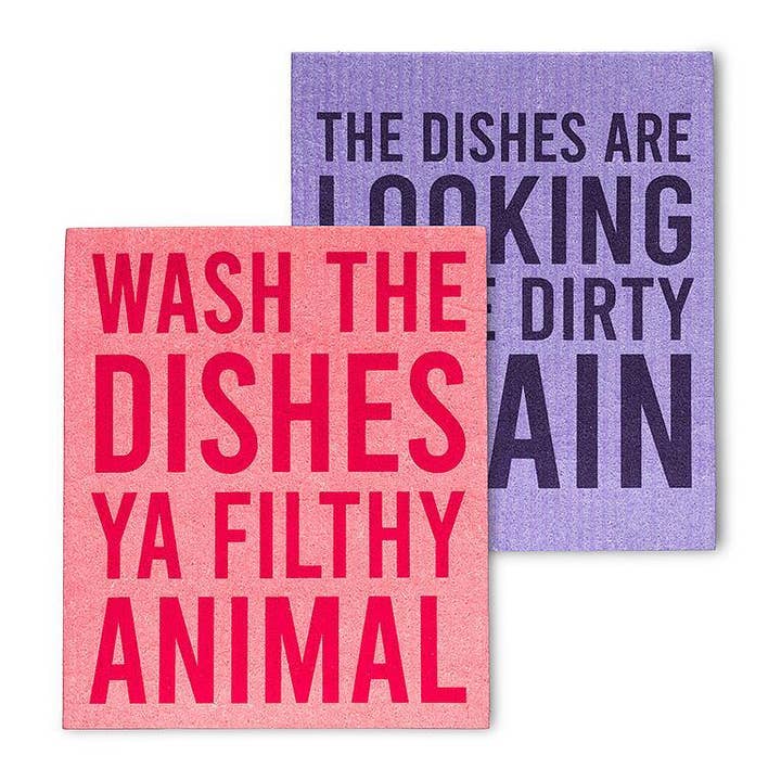 Abbott - Wholesale Dishcloth - Set of 2 Funny Text Dishcloths-6.5x8"L